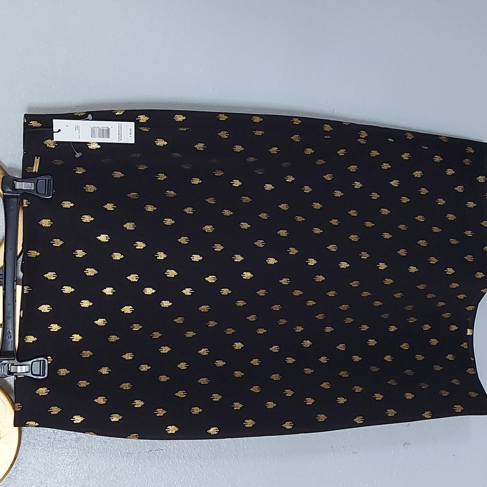 T Tahari womens executive gold foil black side zipper skirt